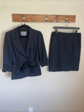 Classiques Entier Navy Virgin Wool Linen Blend Suit Set 10 Career Work Office